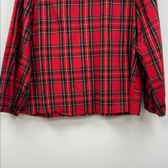 J. Crew Tartan Plaid Ruffle Popover Poplin Blouse Preppy Holiday Red Medium - Picture 6 of 11